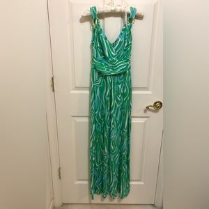 Lilly Pulitzer green blue and white cotton sleeveless maxi dress size xs
